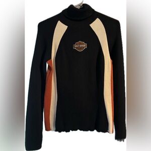 Harley-Davidson VTG Women's Black, White, Orange Turtleneck Sweater S PTP 15-20”